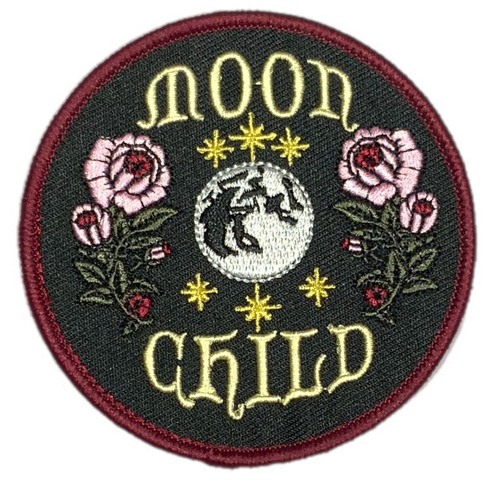 Moon Child Iron On Embroidered Patch Boho Floral Celestial